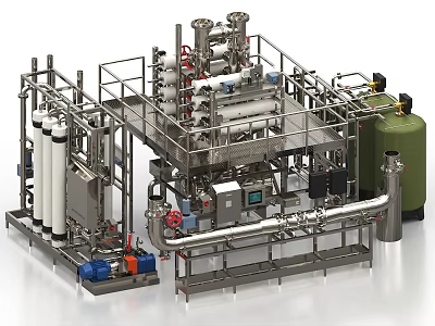 Stainless Steel Industrial Equipment With Piping System Control Panel And Mechanical Components 3d model