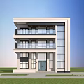 Modern Three Story Detached Villa With White Exterior Large Glass Windows And Balconies
