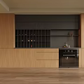Modern Wooden Sideboard with Open Shelving Black Accents Drawers and Cabinets
