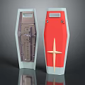 Two Gray And Red Coffins With Cross Design And Metal Structure 3d model