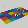 Colorful Square Carpet With Multicolored Interlocking Tiles And Small Decorative Pieces