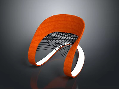 Modern Orange Wooden Chair With Curved Frame Mesh Seat And White Support 3d model
