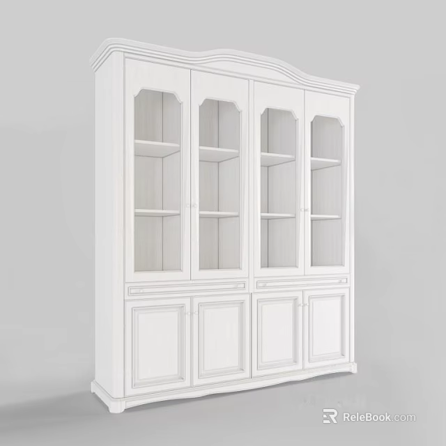 Elegant White Wine Cabinet With Glass Doors Multiple Shelves And Storage Design 3d model 