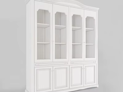 Elegant White Wine Cabinet With Glass Doors Multiple Shelves And Storage Design 3d model