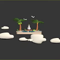 Sci Fi Futuristic Tropical Scene With Advanced Palms Hovering Bridge Mechanical Creature And Energy Ripples