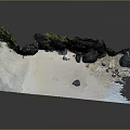 Natural Wood and Stone Materials Scene With Black Rocks Green Plants And Sandy Area