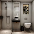 Modern Minimalist Bathroom Interior With Wall Mounted Fixtures Shower Zone And Built In Storage Niche