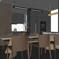 Elegant Modern Restaurant Interior With Dark Cabinets Dining Table And Leather Chairs