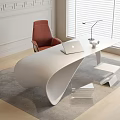 Modern Office Desk With Red Chair Laptop Desk Lamp And Gray Rug On Wooden Floor