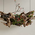 Wooden Stone Hanging Decoration With Natural Moss Red Berries And Branch