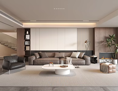 Light Luxury Living Room Sofa Coffee Table Combination Leisure Chair Stool Floor Lamp Decoration Value 3d model