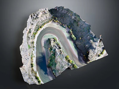 Scenic Natural Landscape with Winding River Rocky Terrain and Green Vegetation 3d model