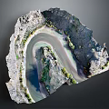 Scenic Natural Landscape with Winding River Rocky Terrain and Green Vegetation