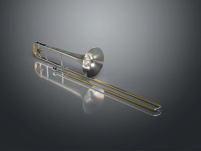 Shiny Brass Trombone With Long Slide And Reflective Surface On Dark Background 3d model
