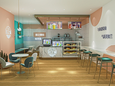 Modern Milk Tea Shop Beverage Shop Coffee Shop Bar Cashier Console Leisure Table and Chair Kitchen Equipment 3d model