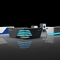 Modern Reception Desk Design With Blue LED Lighting And Sleek Geometric Panels