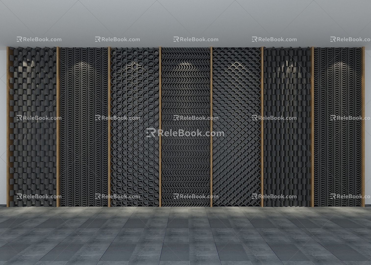 New Chinese-style Tile Wall Panel 3d model