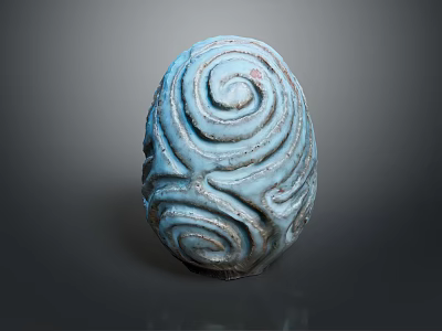 Artistic Blue Decorative Sculpture With Swirl Patterns And Textured Surface 3d model