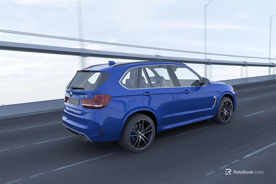Blue Sporty SUV Driving On Highway Bridge With Alloy Wheels And Modern Design 3d model 