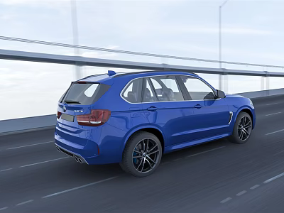 Blue Sporty SUV Driving On Highway Bridge With Alloy Wheels And Modern Design 3d model
