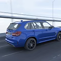 Blue Sporty SUV Driving On Highway Bridge With Alloy Wheels And Modern Design