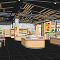 Bright Spacious Supermarket Department Store Interior With Shelves Display Cabinets Plants And Products