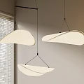Three Modern Curved Cream White Pendant Lights in Stylish Interior Setting 3d model