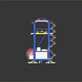 Blue KUKA CLASS Gantry Crane With Yellow Hoist Trolleys And Circular Base Equipment