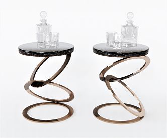 Light Luxury Side Table Side Table Corner Table Coffee Table Decorative Table Round Side Table Wine Bottle Wine Set Coffee Table 3d model