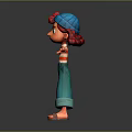 Cheerful Cartoon Girl With Red Hair Blue Cap Striped Shirt And Green Pants Arms Outstretched