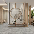 Serene Traditional SPA Sauna Space With Wooden Screens Greenery And Seating