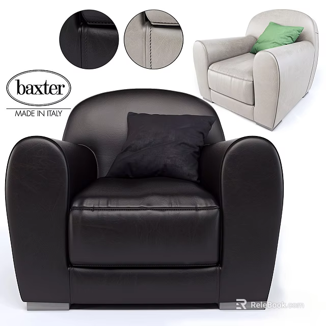 Baxter Italian Made Leather Armchair With Black And Light Color Design And Pillow 3d model 