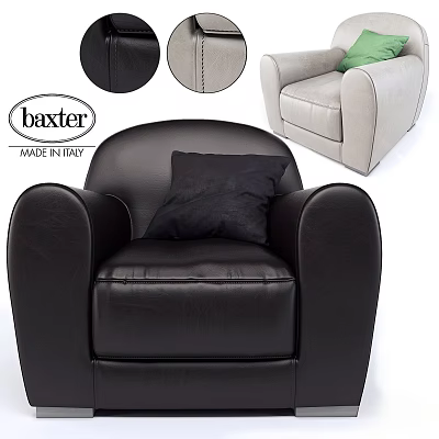 Baxter Italian Made Leather Armchair With Black And Light Color Design And Pillow 3d model