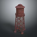Red Brick Water Tower With Conical Roof And Metal Support Structure