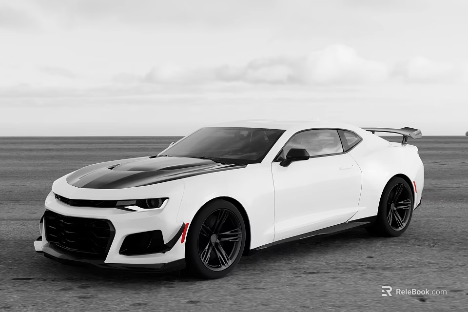 White Sports Car Featuring Black Stripes Sleek Design And Black Wheels On Open Ground 3d model 