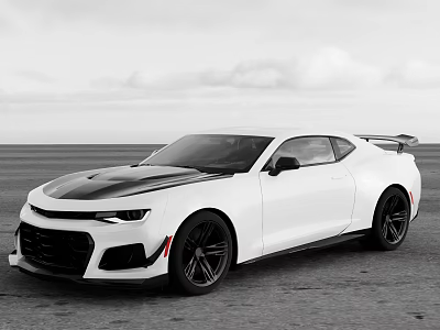 White Sports Car Featuring Black Stripes Sleek Design And Black Wheels On Open Ground 3d model