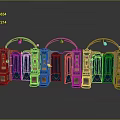 Elegant Arched Blue Gates With Golden Decorations Metallic Texture Lights And Reflections