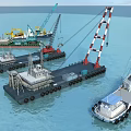 Offshore Marine Work Vessels With Cranes Barge And Floating Platforms 3d model