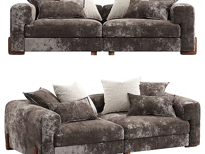 Dark Gray Textured Fabric Sectional Sofa With Multiple Gray And Beige Pillows And Wooden Legs 3d model