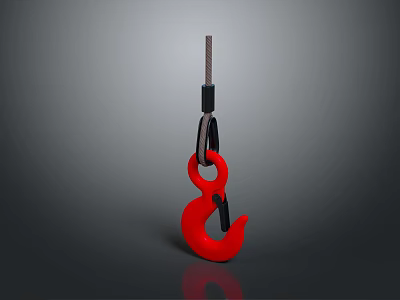 Red Industrial Lifting Hook With Black Connector And Steel Shank 3d model