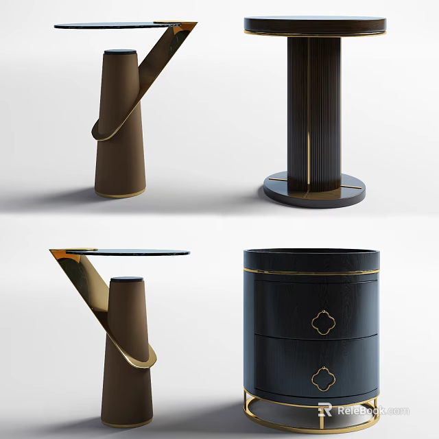 Modern Side Table Designs With Gold Accents Cylindrical Shapes And Geometric Patterns 3d model