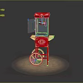 Vintage Red Fantasy Popcorn Machine with Open Door and Wheels for Daily Use