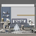Modern Kids Room Interior With Navy Blue Gray Walls Bed Stuffed Toys Desk And Shelves