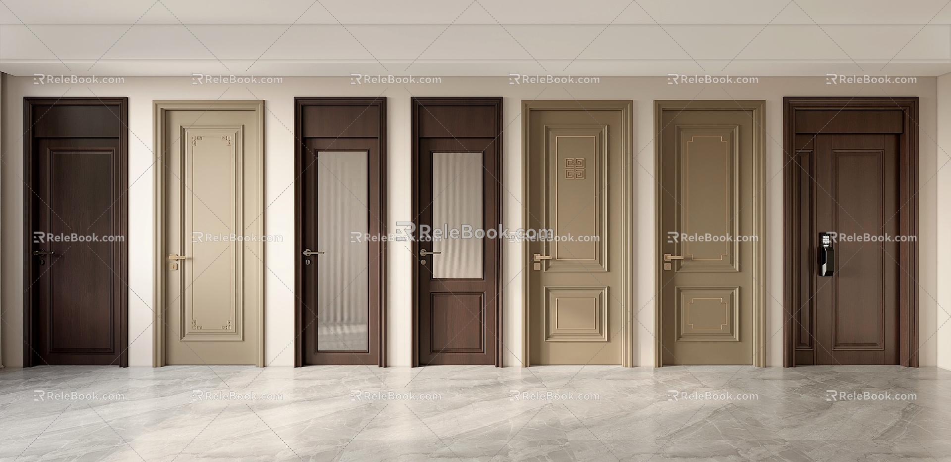 New Chinese Style Flat Door 3d model