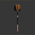 Golden And Red Decorative Axe With Gear Like Red Accents And Black Handle