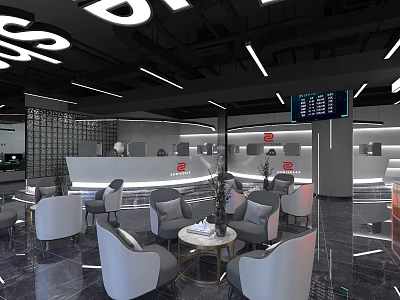 Modern Internet Cafe Interior With Comfortable Seating Gaming Computers Bar Counter And Sleek Lighting 3d model
