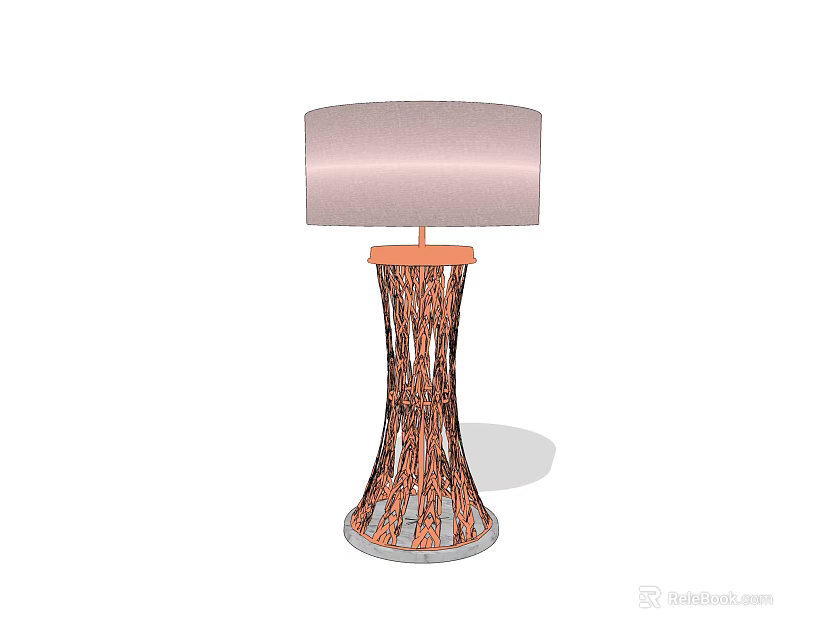 Pink Lampshade Table Lamp With Copper Twisted Design And Round Base 3d model