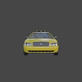Bright Yellow Taxi Sedan With Roof Sign And Side Lettering Details
