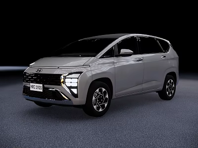 Silver Hyundai MPV Car Exterior Design With Sleek Front Face And Alloy Wheels 3d model