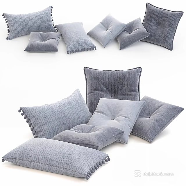 Soft Gray Decorative Throw Pillows With Tassels Quilted Patterns And Assorted Sizes For Home Decor 3d model